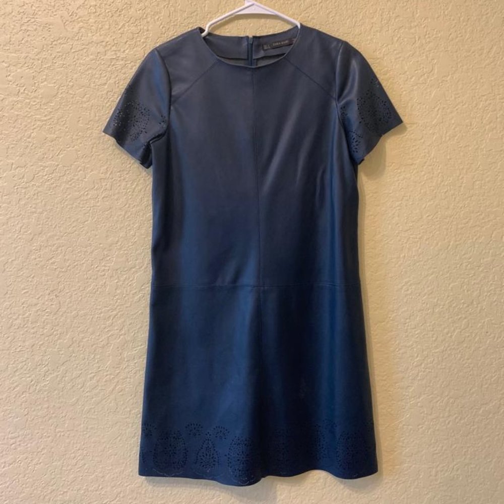 Blue Leather Shift Dress